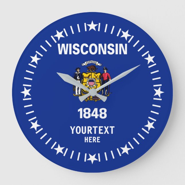 Personlig Wisconsin Statlig flagga Design på en Stor Klocka (Framsida)
