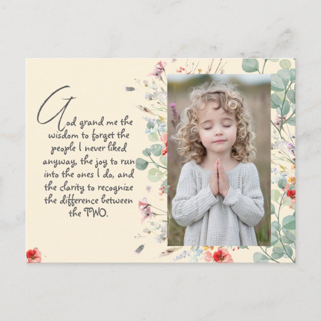 Personlig Wisdom Prayer med Photo, Namn. . Vykort (Framsida)