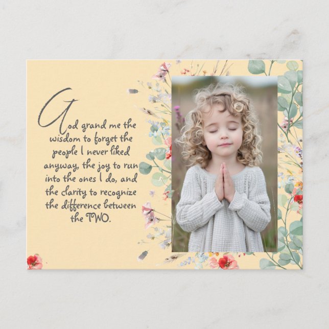 Personlig Wisdom Prayer med Photo, Namn. . Vykort (Framsida)