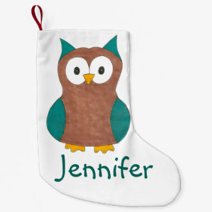 Personlig Wise Brown Blue Barn Uggla Bird Animal Liten Julstrumpa