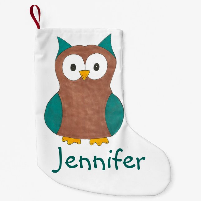 Personlig Wise Brown Blue Barn Uggla Bird Animal Liten Julstrumpa (Framsidan)