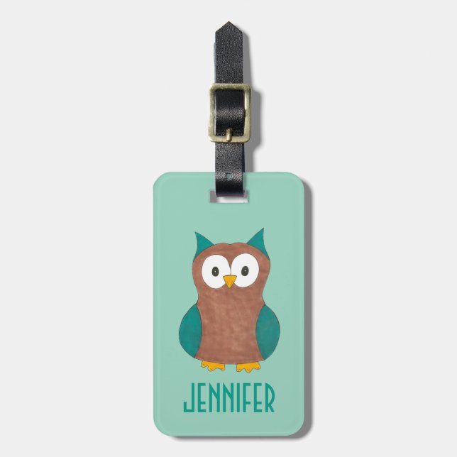 Personlig Wise Brown Uggla Tecknad Bird Hoot Bagagebricka (Vertikal Framsida)