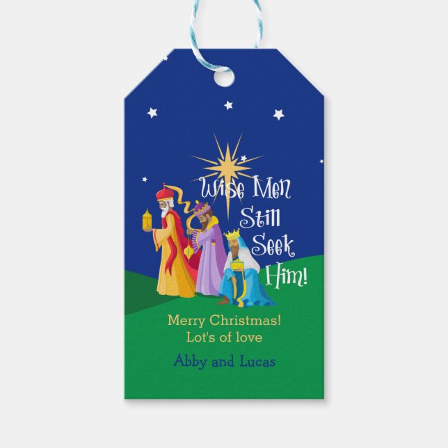 Personlig Wise Manar söker fortfarande julafton Presentetikett (Framsidan)