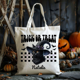 Personlig Witch Black Cat Bus eller godis Candy Tygkasse