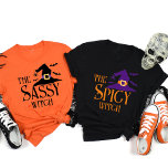 Personlig Witch Matching Halloween Friend T Shirt<br><div class="desc">Fira Halloween-magin med vår Personlig Witch Matching Halloween Friend T-Shirt. Perfekt för vänner eller familjemedlemmar som vill visa upp sin spooky-anda tillsammans, dessa anpassningsbar Halloween-skjortor har en vismisk häxdesign som kan vara personlig med varje människas namn. Vare sig du är på Halloween fest, lurar eller behandlar, eller bara njuter av...</div>
