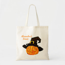 Personlig Witch Pumpkin Halloween Treat Bag Tygkasse
