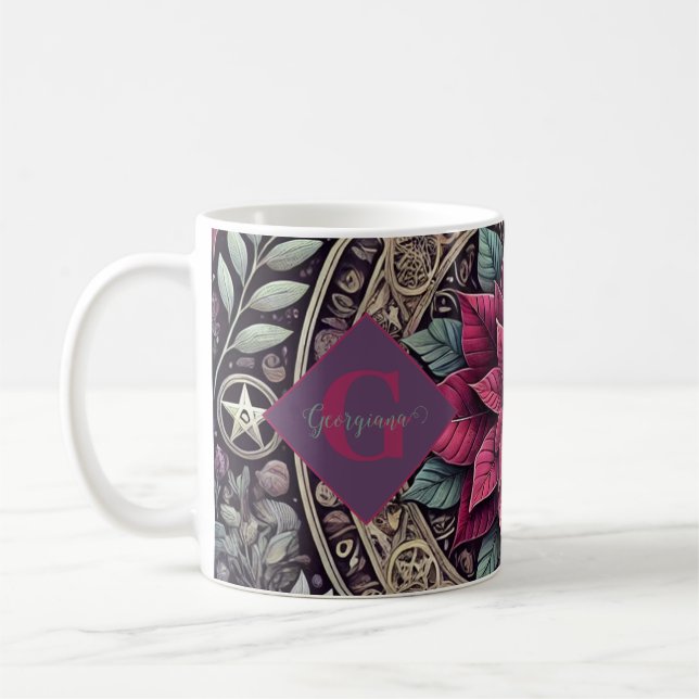 Personlig Witchy Poinsettia Pentagram Mandala Kaffemugg (Vänster)