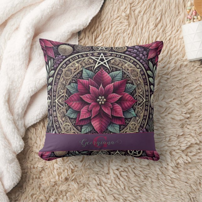 Personlig Witchy Poinsettia Pentagram Mandala Kudde (Filt)
