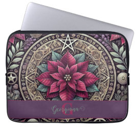 Personlig Witchy Poinsettia Pentagram Mandala Laptop Fodral