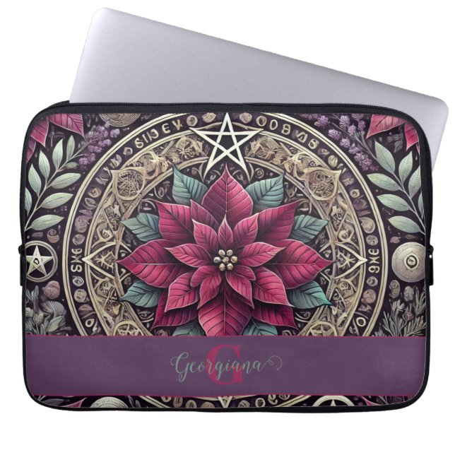 Personlig Witchy Poinsettia Pentagram Mandala Laptop Fodral (Framsidan)