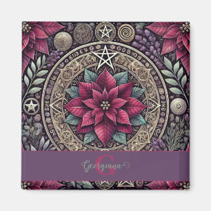 Personlig Witchy Poinsettia Pentagram Mandala Magnet