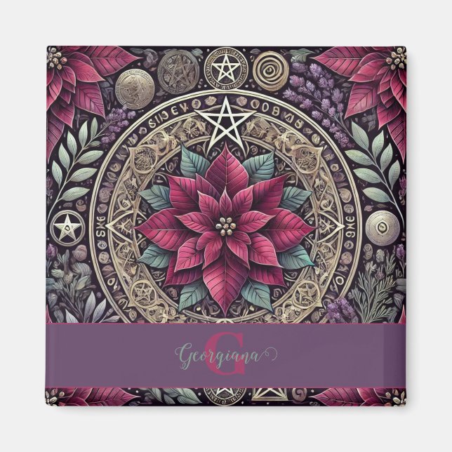 Personlig Witchy Poinsettia Pentagram Mandala Magnet (Framsidan)