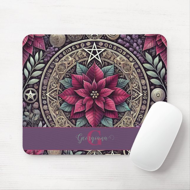 Personlig Witchy Poinsettia Pentagram Mandala Musmatta (Med mus)