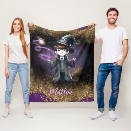 Personlig Wizard Boy Son Birthday Gift Magic Fleecefilt