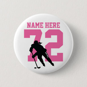 Personlig Womens Hockey Player Namn Number Rosa Knapp