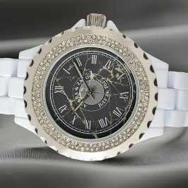 Personlig Women's Rhinestone Watch. Marble-look Armbandsur