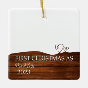 Personlig Wood Mr. Och Mrs. Vår första jul Julgransprydnad Keramik