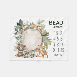 Personlig Woodland Animals Baby Milestone Blank Fleecefilt