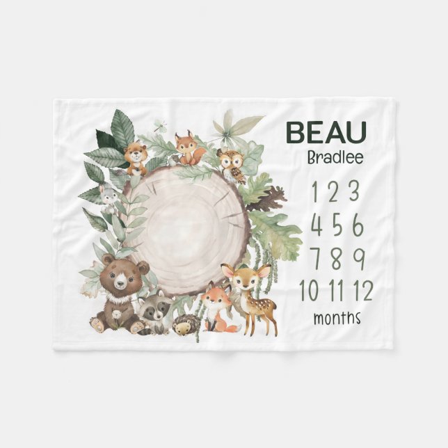 Personlig Woodland Animals Baby Milestone Blank Fleecefilt (Framsidan (Horisontell))