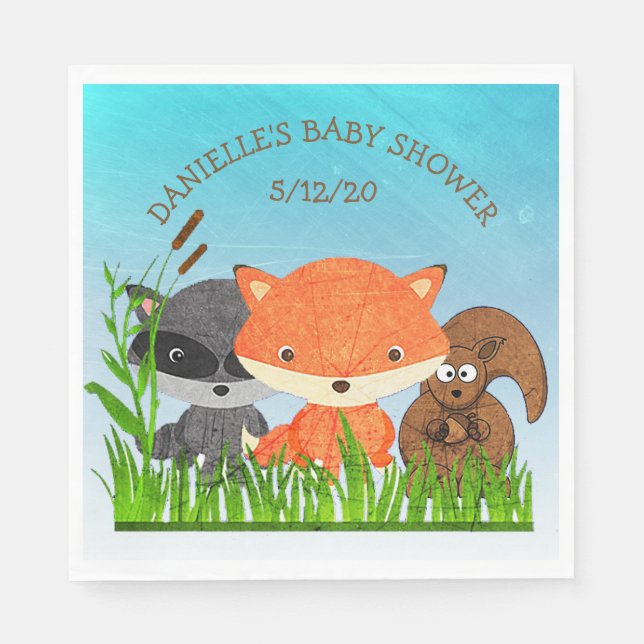 Personlig Woodland Animals Baby Shower Napkins Pappersservett (Framsidan)