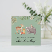 Personlig Woodland Animals Nyfödd bebis Card