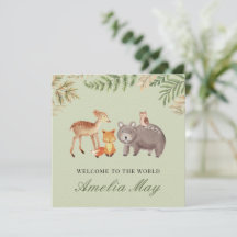 Personlig Woodland Animals Nyfödd bebis Card