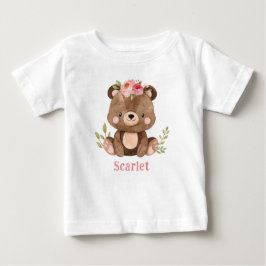 Personlig Woodland Bear Girl Baby Bodykostym T Shirt