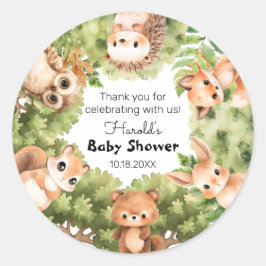 Personlig Woodland Boy Baby Shower Favors Runt Klistermärke
