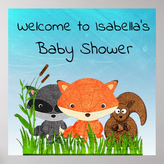 Personlig Woodland Creatures Baby Shower Poster (Framsidan)