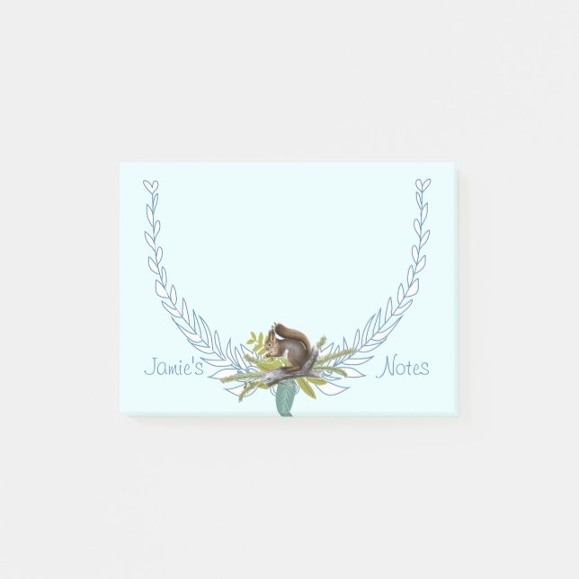 Personlig Woodland Creatures Squirrel Post-it Block (Framsida)