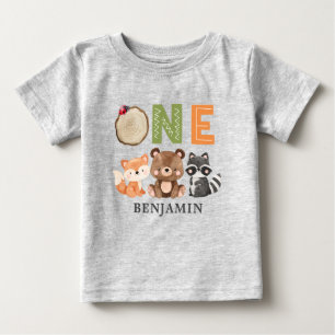 Personlig Woodland First Birthday Baby T-Shirt
