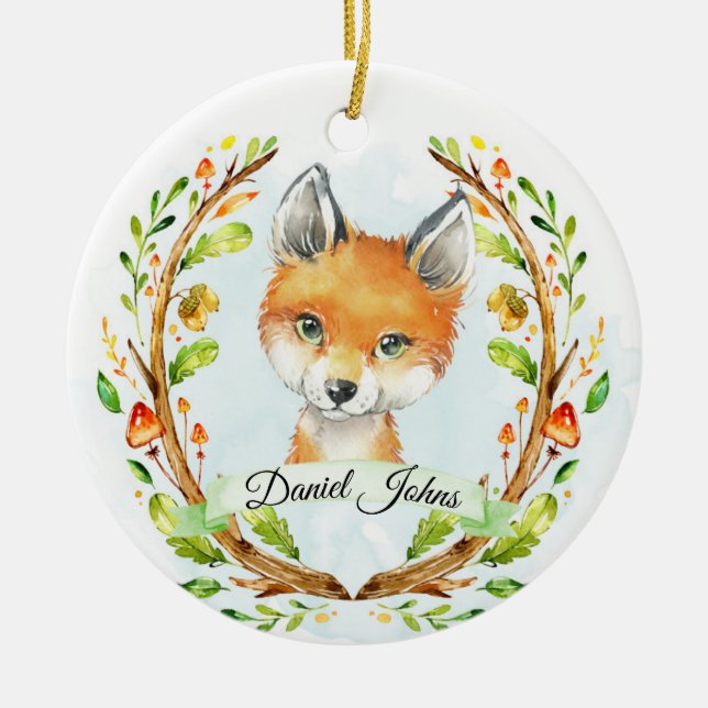 Personlig Woodland Fox Ornament för Pojke (Framsidan)