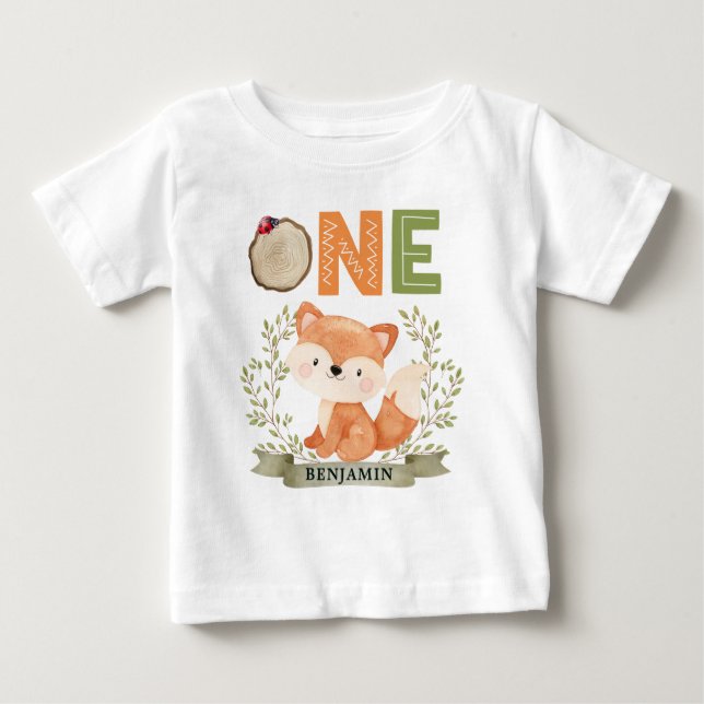 Personlig Woodland Ist Birthday Forest Fox T Shirt (Framsida)