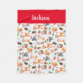 Personlig Woodland jul Animals Kids Fleecefilt