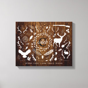 Personlig Woodland Pojke Nursery Birth Stats Canvastryck