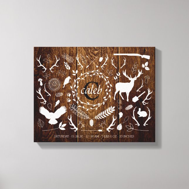 Personlig Woodland Pojke Nursery Birth Stats Canvastryck (Framsida)