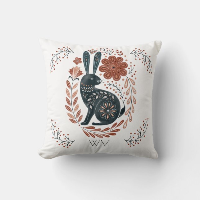 Personlig Woodland Rabbit Folk Art Kudde (Framsida)