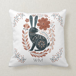Personlig Woodland Rabbit Folk Art Kudde