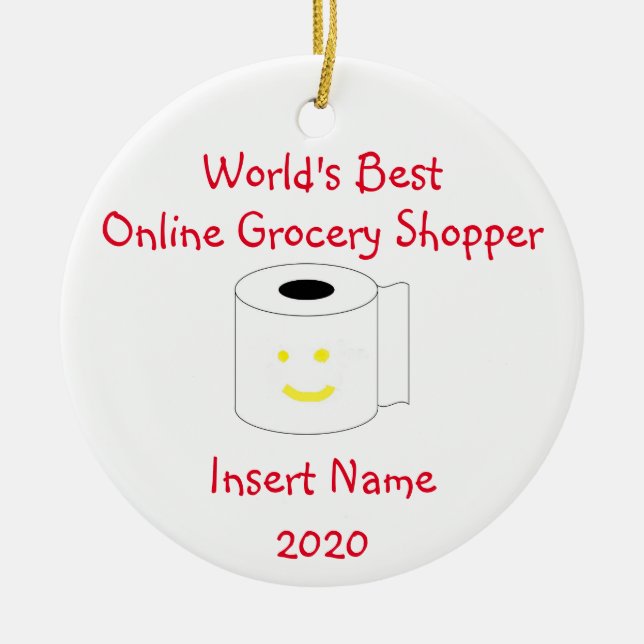 Personlig World's Best Online Livsmedel Shopper Julgransprydnad Keramik (Framsidan)