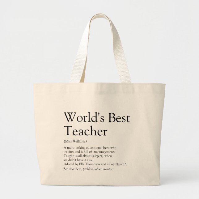 Personlig World's Best Teacher Definition Jumbo Tygkasse (Framsidan)