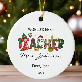 Personlig World's Best Teacher-julklapp Julgransprydnad Keramik