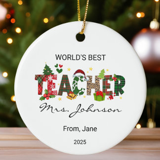 Personlig World's Best Teacher-julklapp Julgransprydnad Keramik