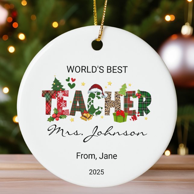 Personlig World's Best Teacher-julklapp Julgransprydnad Keramik (Skapare uppladdad)
