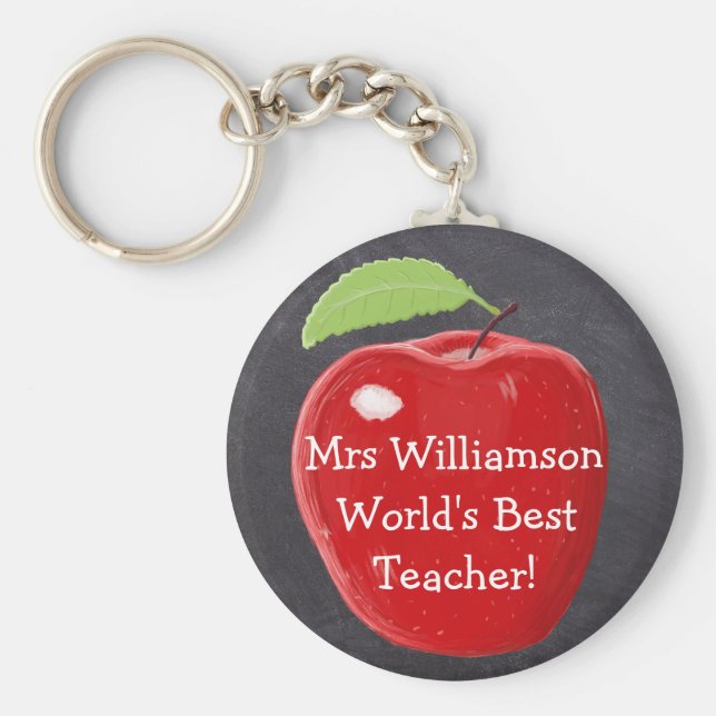 Personlig World's Best Teacher's Apple Painting Nyckelring (Framsidan)