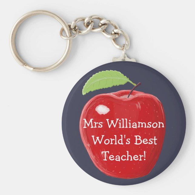 Personlig World's Best Teacher's Apple Painting Nyckelring (Framsidan)