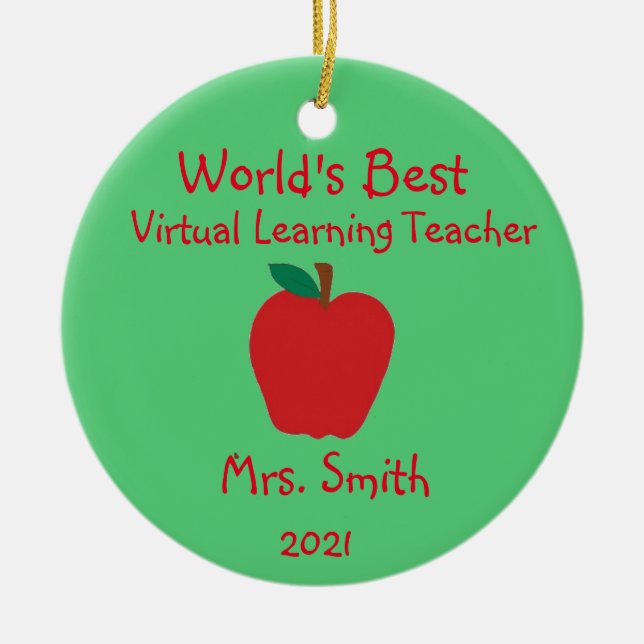 Personlig World's Best Virtuell Learning Teacher Julgransprydnad Keramik (Framsidan)