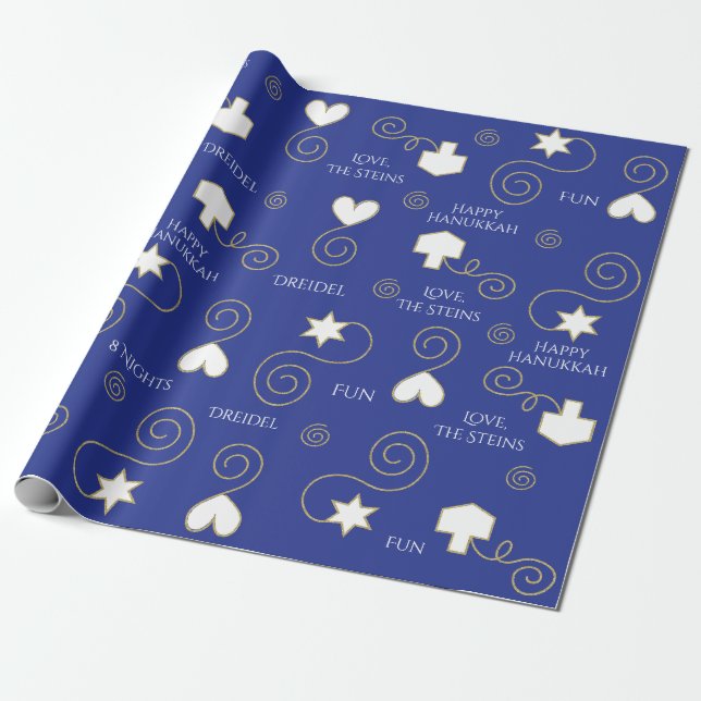 Personlig Wrapping Papper Chanukah ’Blue/Guld’ Presentpapper (Utrullad)
