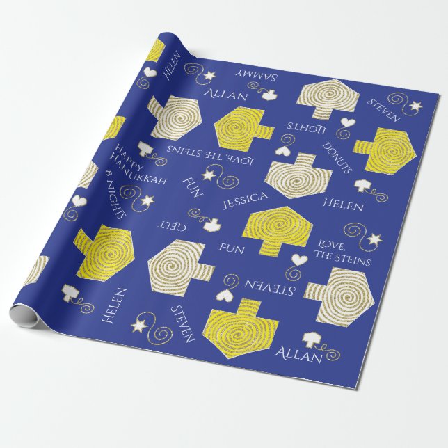 Personlig Wrapping Papper Chanukah "Dreidels" Presentpapper (Utrullad)