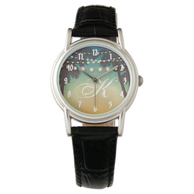 Personlig Wrist Watch Beach Sunset Handflatan Träd Armbandsur (Framsida)