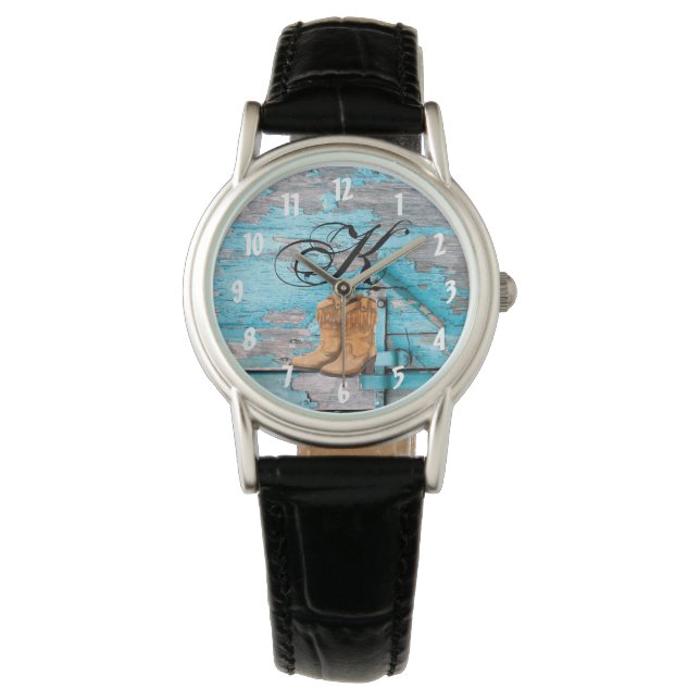 Personlig Wrist Watch Blue Wood Barn Door Boots Armbandsur (Framsida)